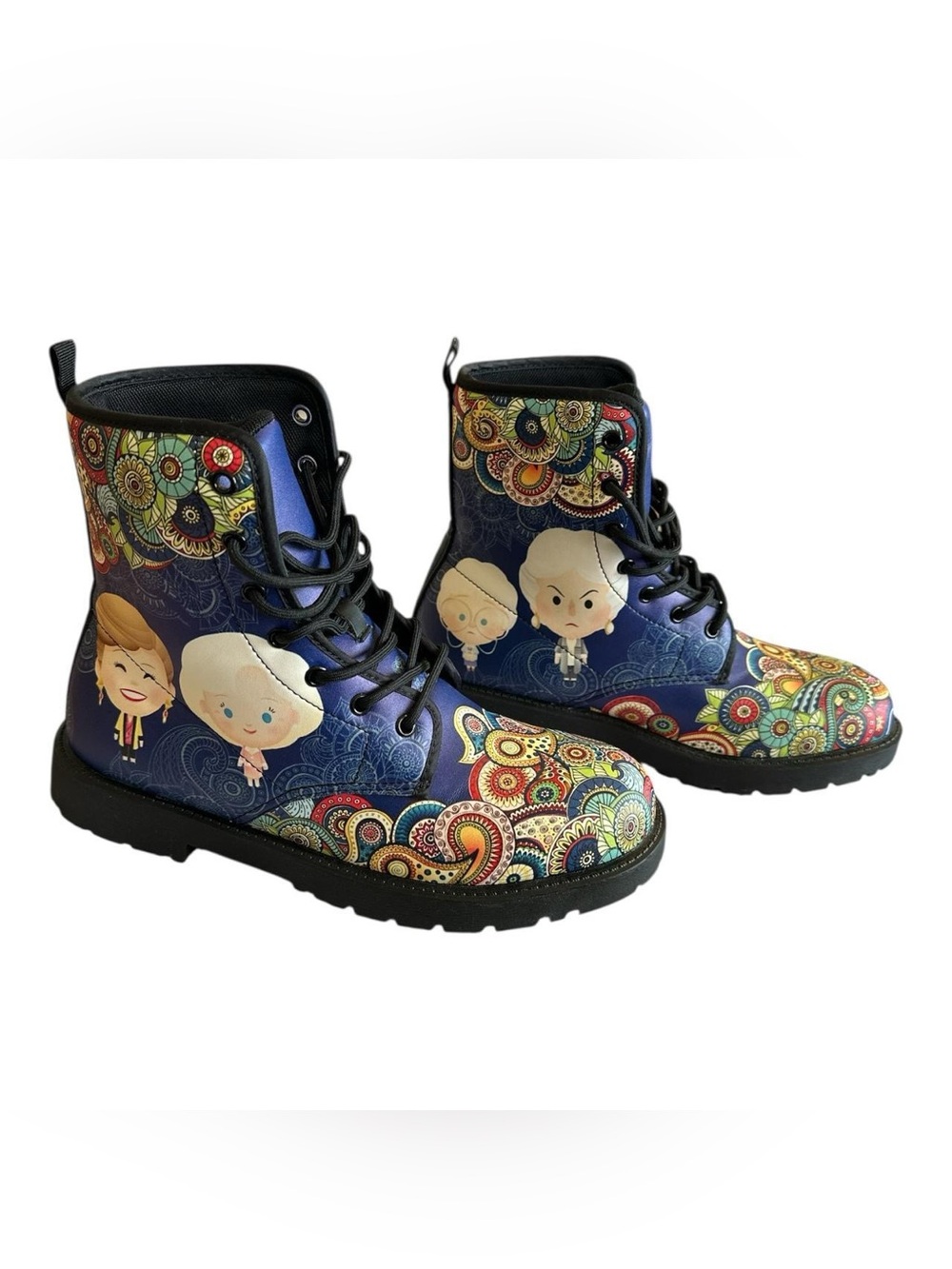 Golden Girls Novelty Combat Boots Size 8 Quirky Funky Art Teacher Shoes